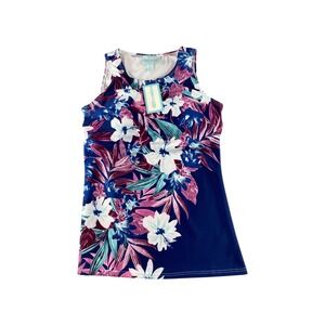 Caya Costa Women's Size 12 Tropical Floral Sleeveless Swimsuit Dress Blue Pink